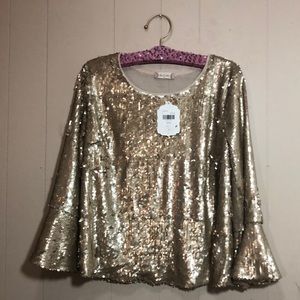 GOLD sequined bell long sleeves blouse/top
